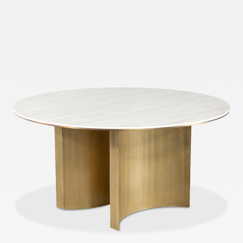  Carrocel Interiors Modern Round Travertine and Brass Dining Table