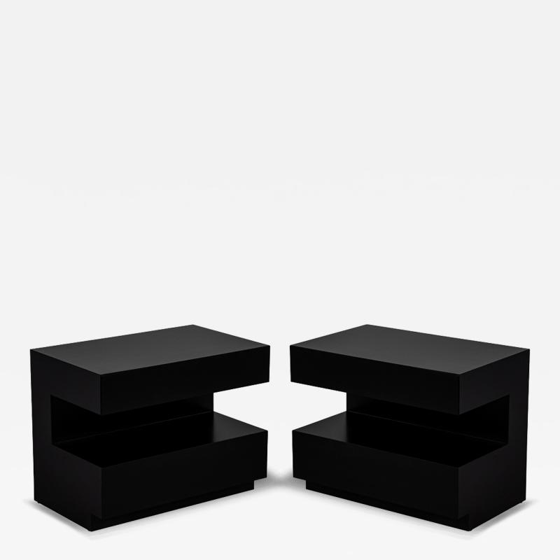  Carrocel Interiors Pair of Custom Walnut Nightstand End Tables in Black by Carrocel