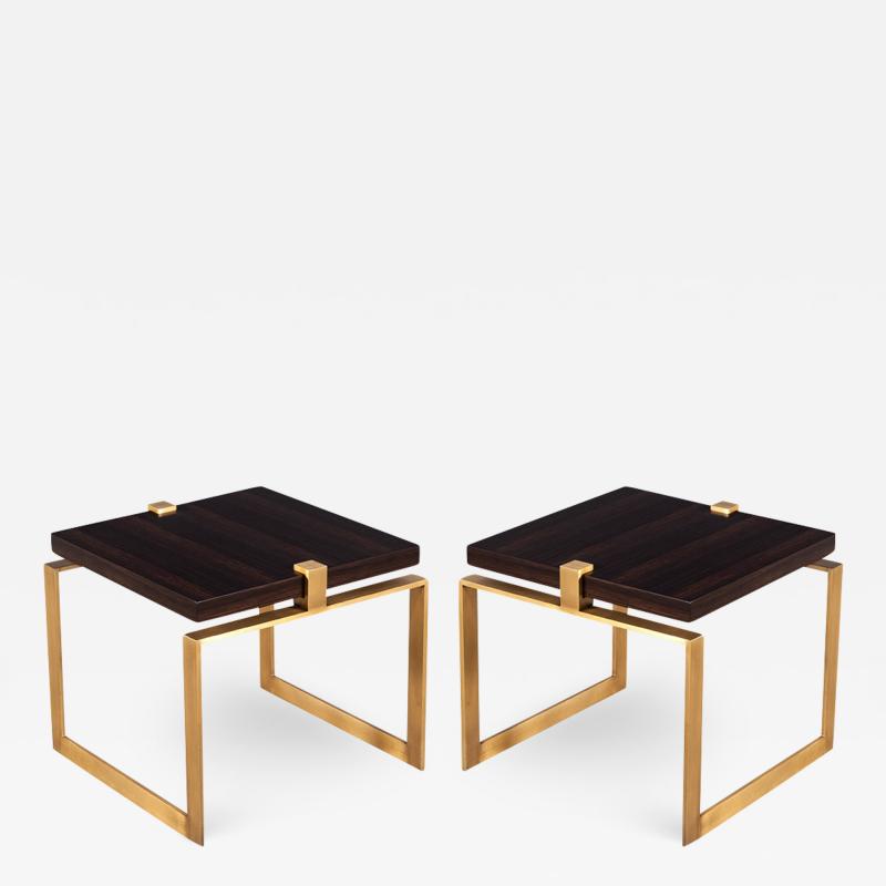  Carrocel Interiors Pair of Modern Macassar and Brass End Tables