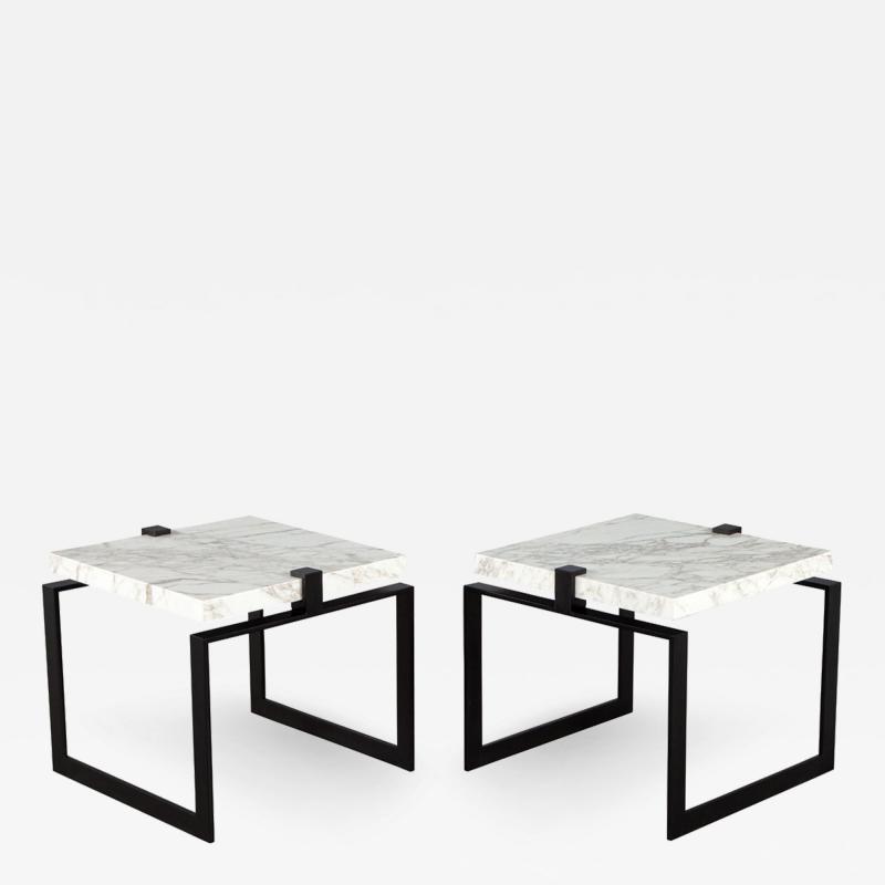  Carrocel Interiors Pair of Modern Marble and Metal End Tables