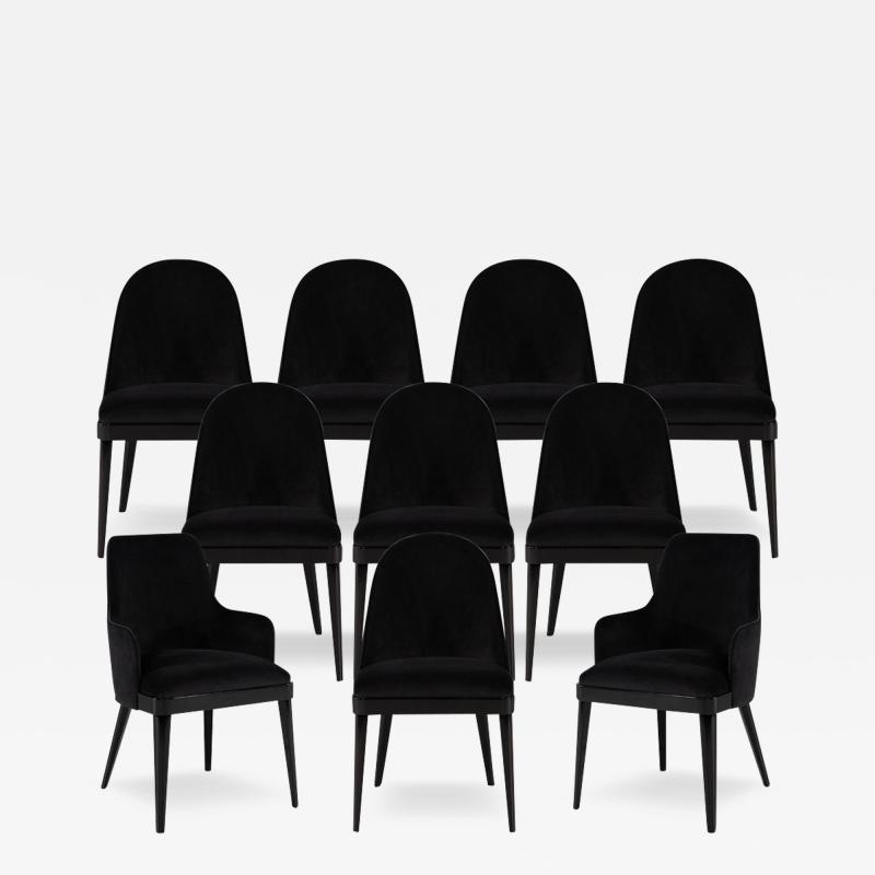  Carrocel Interiors Set of 10 Custom Modern Black Velvet Dining Chairs Svelte Chair