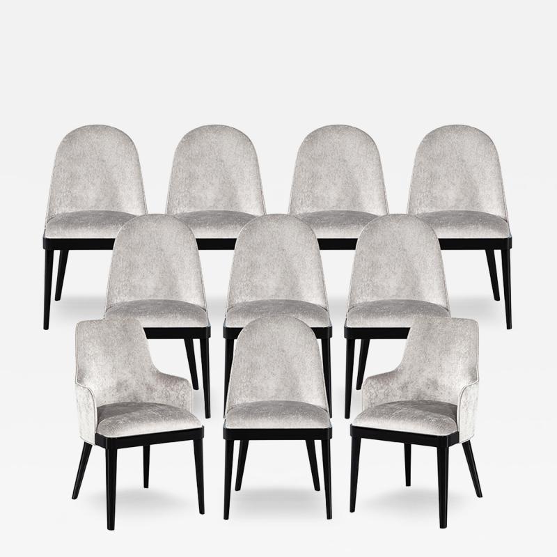  Carrocel Interiors Set of 10 Custom Modern Dining Chairs in Black Lacquer by Carrocel