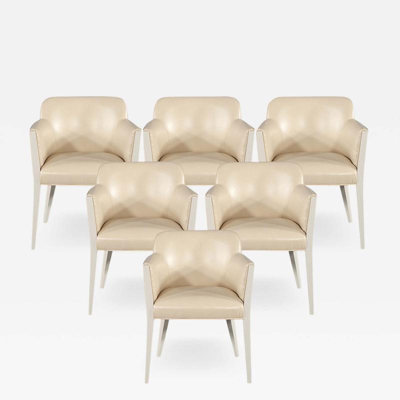  Carrocel Interiors Set of 6 Custom Flusso Modern Cream Dining Chairs in Ostrich Print Faux Leather