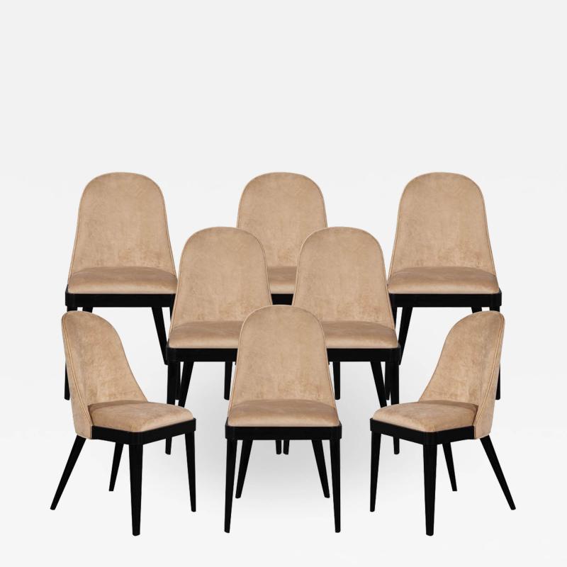  Carrocel Interiors Set of 8 Custom Modern Dining Chairs in Tan Velvet by Carrocel