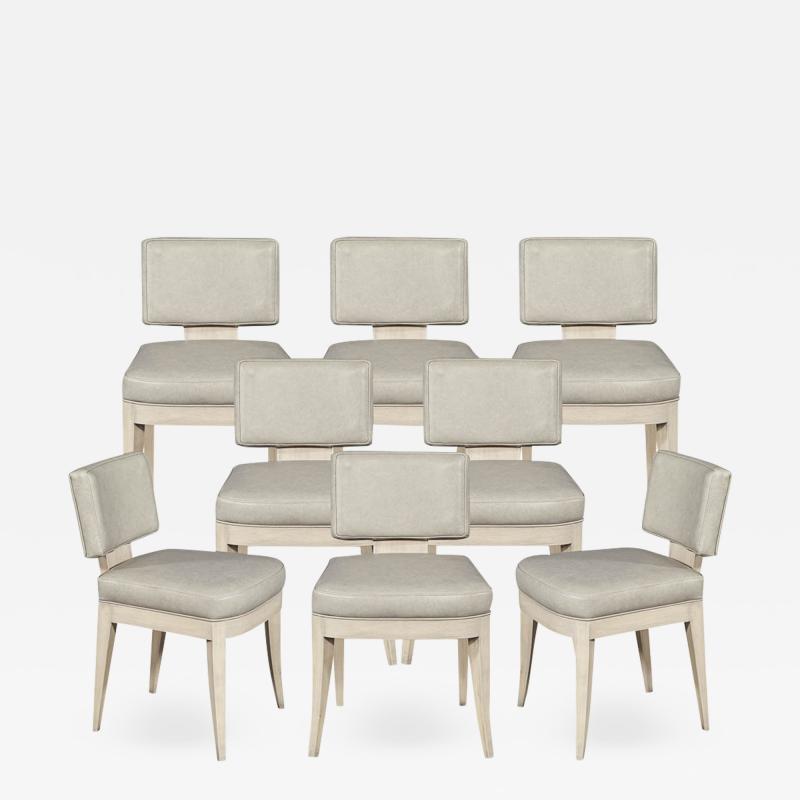  Carrocel Interiors Set of 8 Custom Modern Leather Dining Chairs with Washed Finish