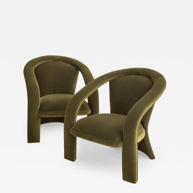  Carson s Furniture Postmodern Carson s Sculptural Armchairs in Green Velvet a Pair