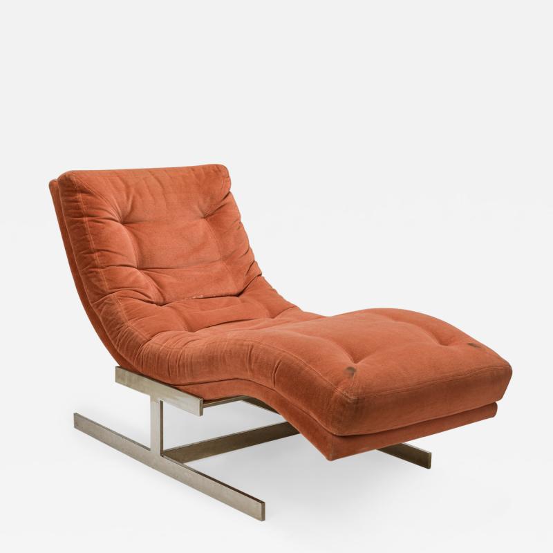  Carsons Carsons American Orange Velour and Chrome Wave Form Chaise Lounge