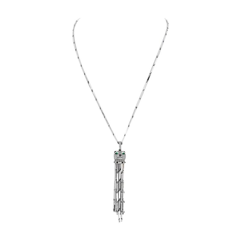  Cartier 18K WHITE GOLD DIAMOND PANTHERE WITH TASSELS ON A SIGNATURE CHAIN NECKLACE