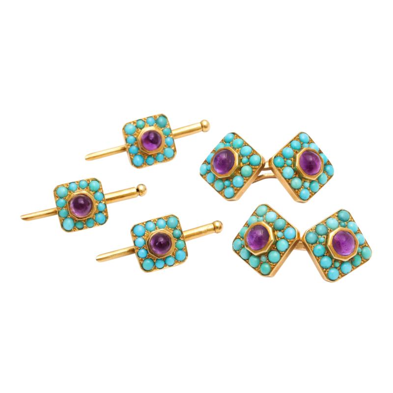  Cartier Amethyst Turquoise Stud Set by Cartier Paris