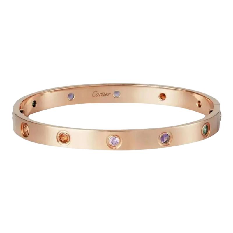  Cartier CARTIER 18K ROSE GOLD 10 MULTI GEMSTONE LOVE BRACELET