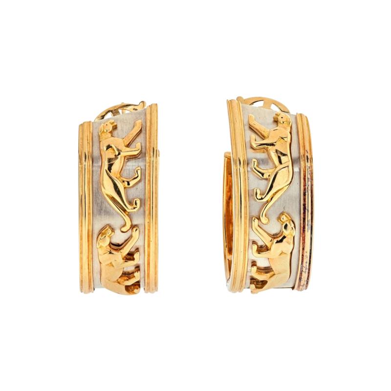  Cartier CARTIER 18K TWO TONE WALKING PANTHER VINTAGE HOOP EARRINGS