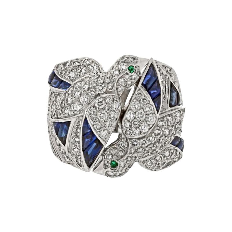  Cartier CARTIER 18K WHITE GOLD DIAMOND AND SAPPHIRE DOVE RING