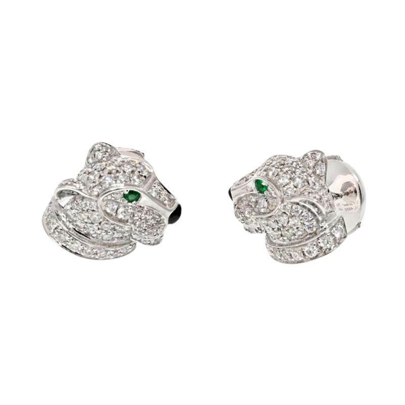  Cartier CARTIER 18K WHITE GOLD DIAMOND PANTHERE HEADS STUD EARRINGS