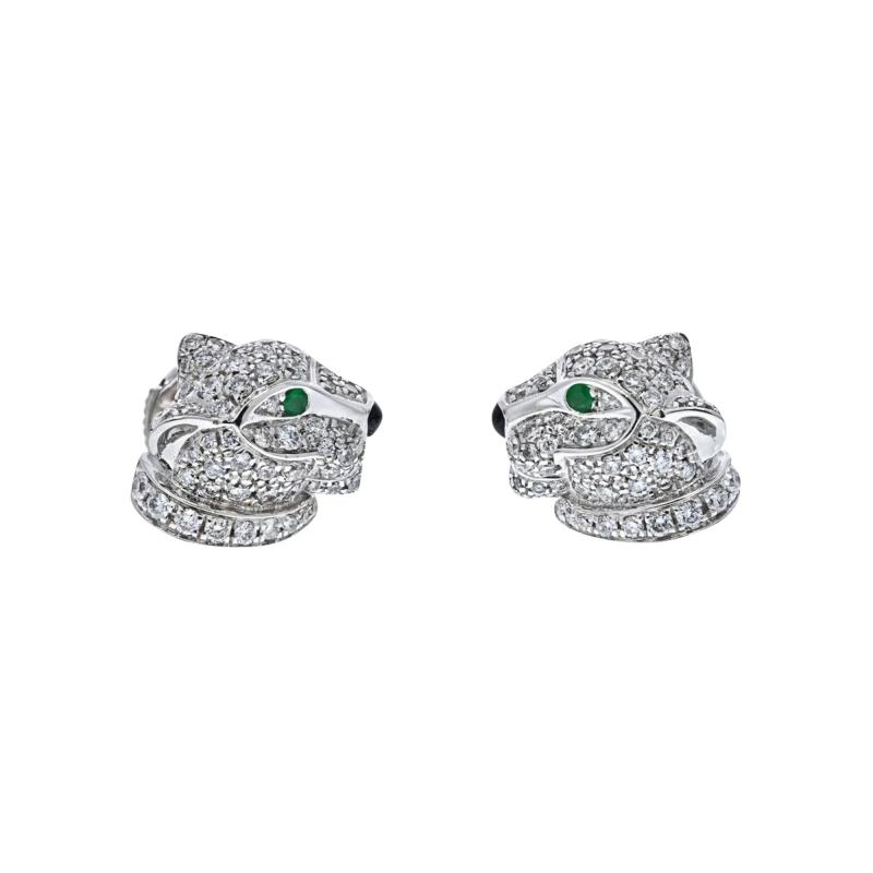  Cartier CARTIER 18K WHITE GOLD DIAMOND PANTHERE STUD EARRINGS