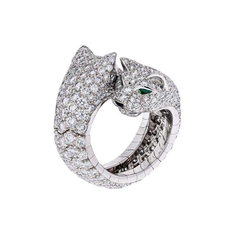  Cartier CARTIER 18K WHITE GOLD DOUBLE PANTHERE DIAMOND RING