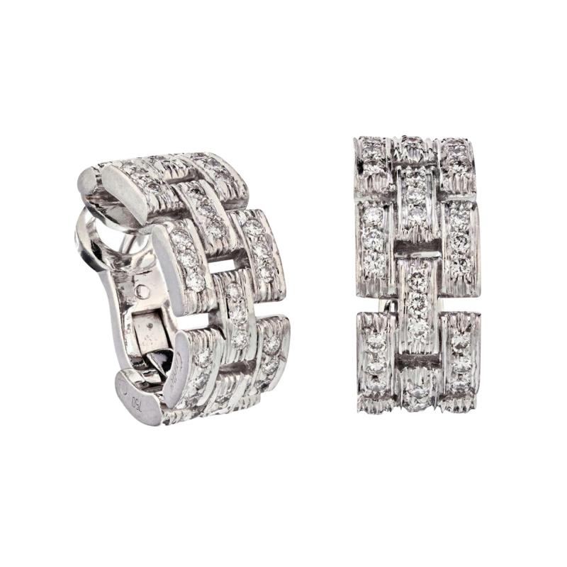  Cartier CARTIER 18K WHITE GOLD MAILLON DIAMOND HUGGIE EARRINGS