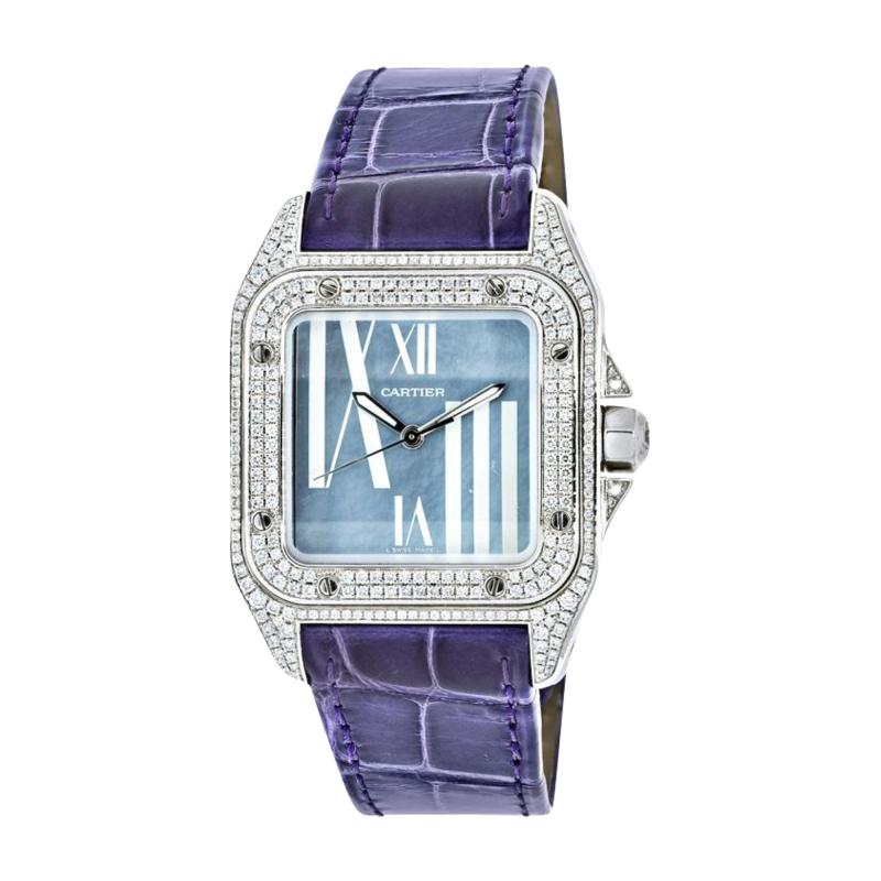  Cartier CARTIER 18K WHITE GOLD SANTOS 100 UNISEX WHITE GOLD DIAMOND WATCH