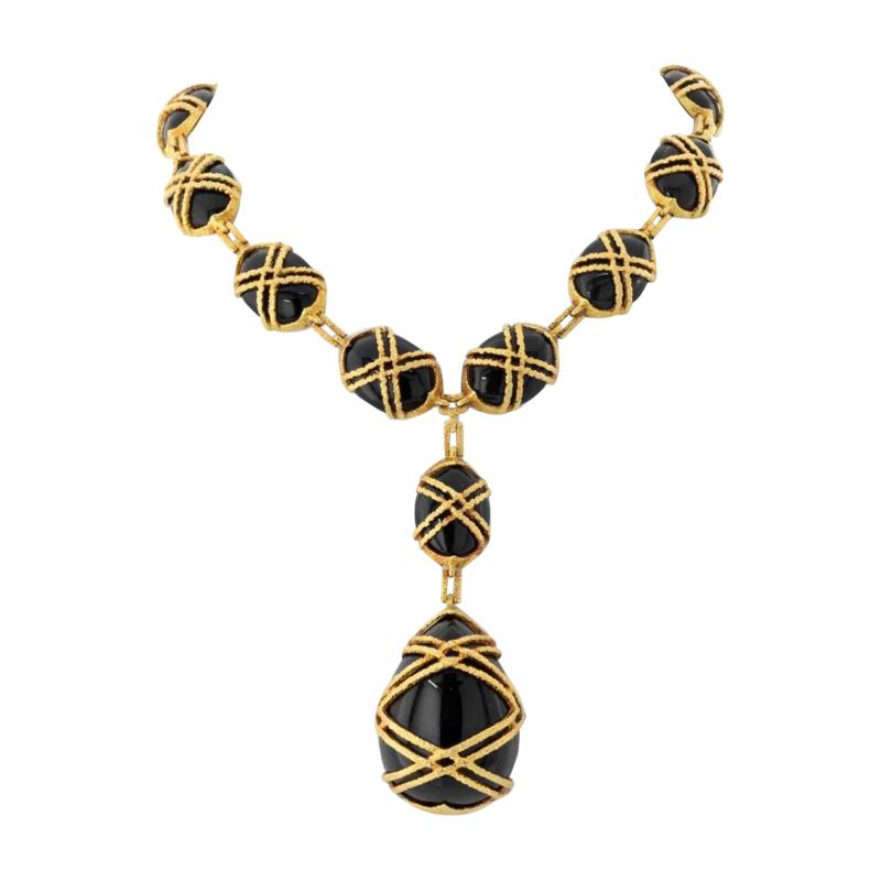  Cartier CARTIER 18K YELLOW GOLD 1969 BLACK JADE NECKLACE