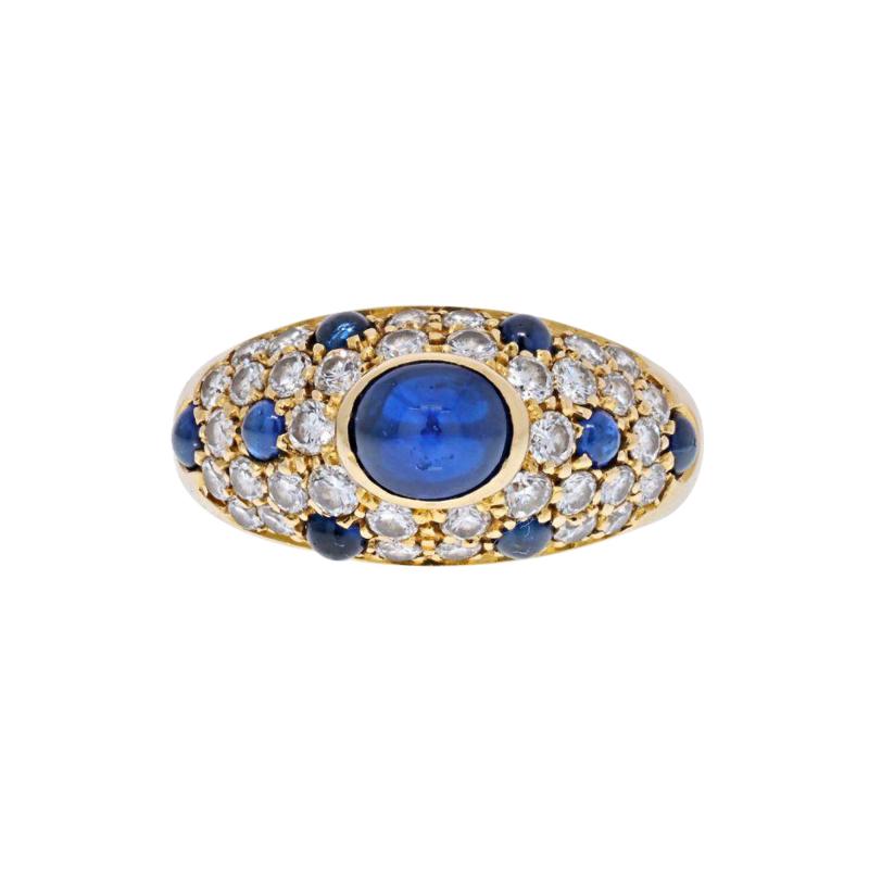  Cartier CARTIER 18K YELLOW GOLD CABOCHON SAPPHIRE DIAMOND RING