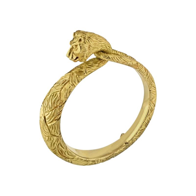  Cartier CARTIER 18K YELLOW GOLD CARVED LION BANGLE BRACELET