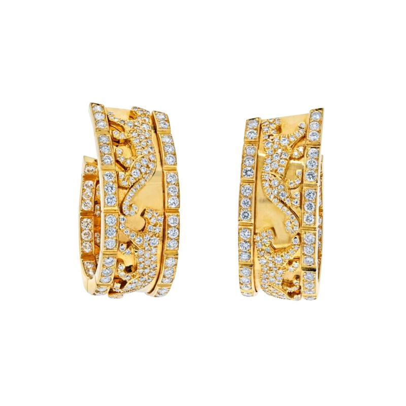  Cartier CARTIER 18K YELLOW GOLD DIAMOND WALKING PANTHERE HOOP EARRINGS