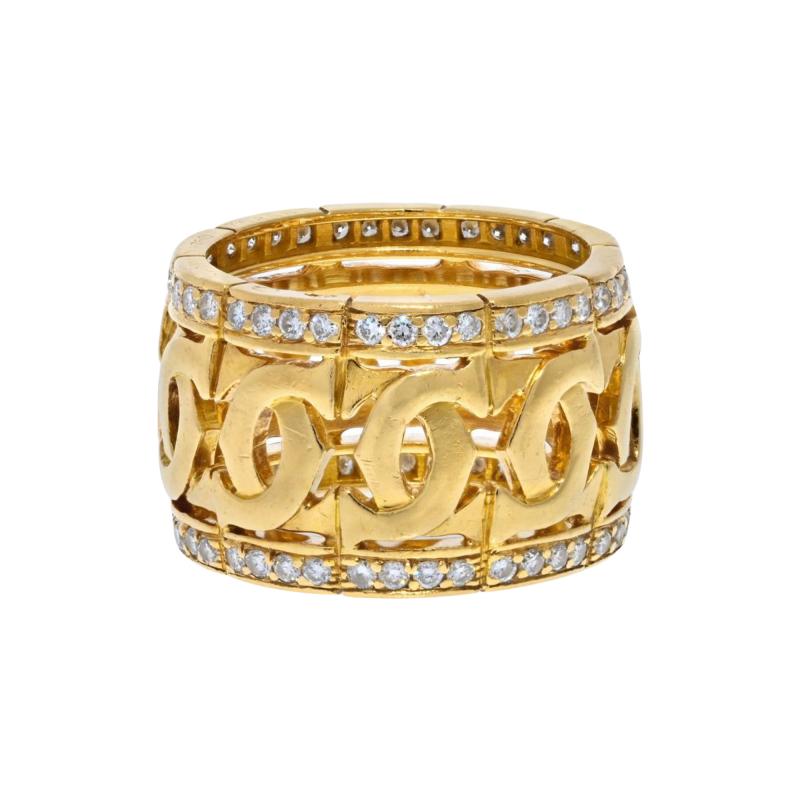  Cartier CARTIER 18K YELLOW GOLD DOUBLE C LOGO AND DIAMOND RING