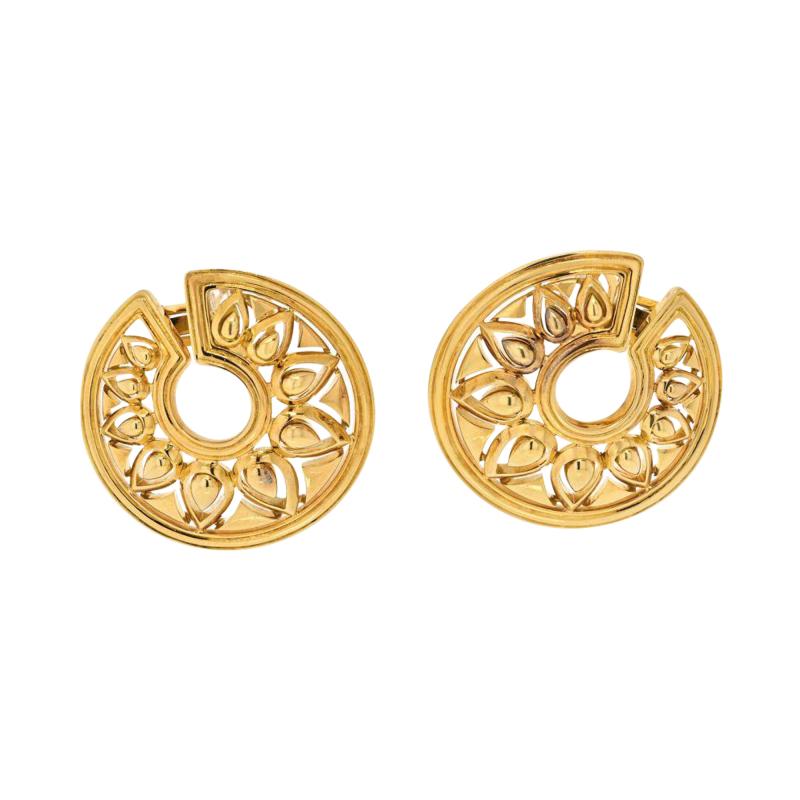  Cartier CARTIER 18K YELLOW GOLD LARGE TANJORE OPEN FRAME DISC STYLE EARRINGS