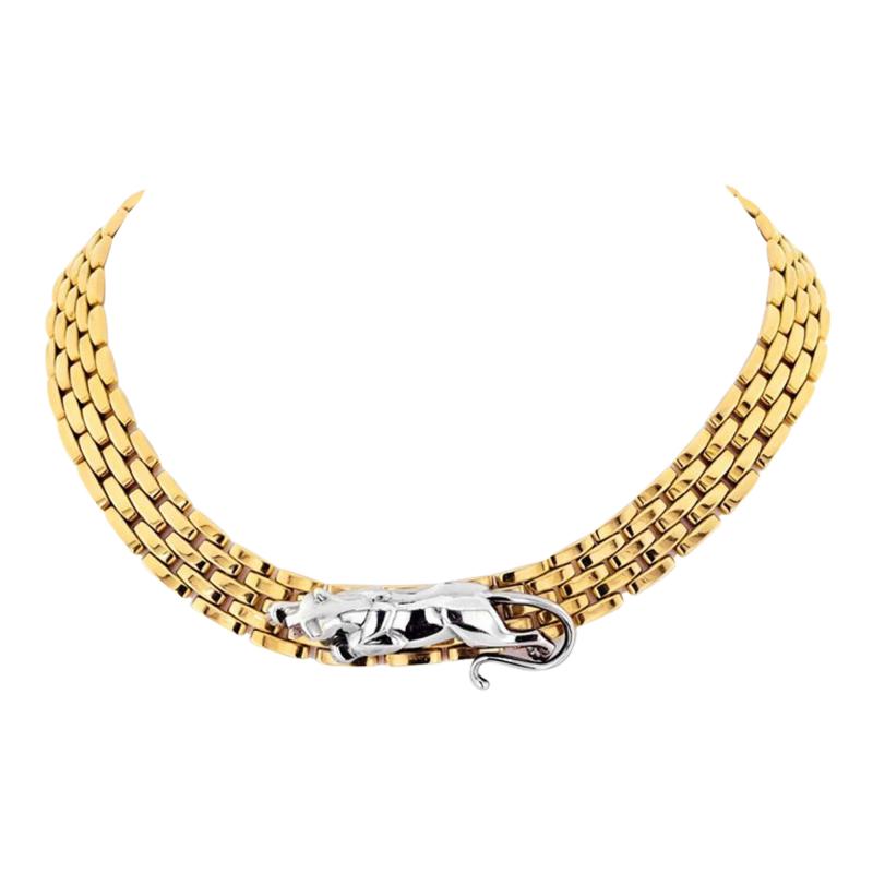  Cartier CARTIER 18K YELLOW GOLD MAILLON HEMATITE PANTHERE NECKLACE