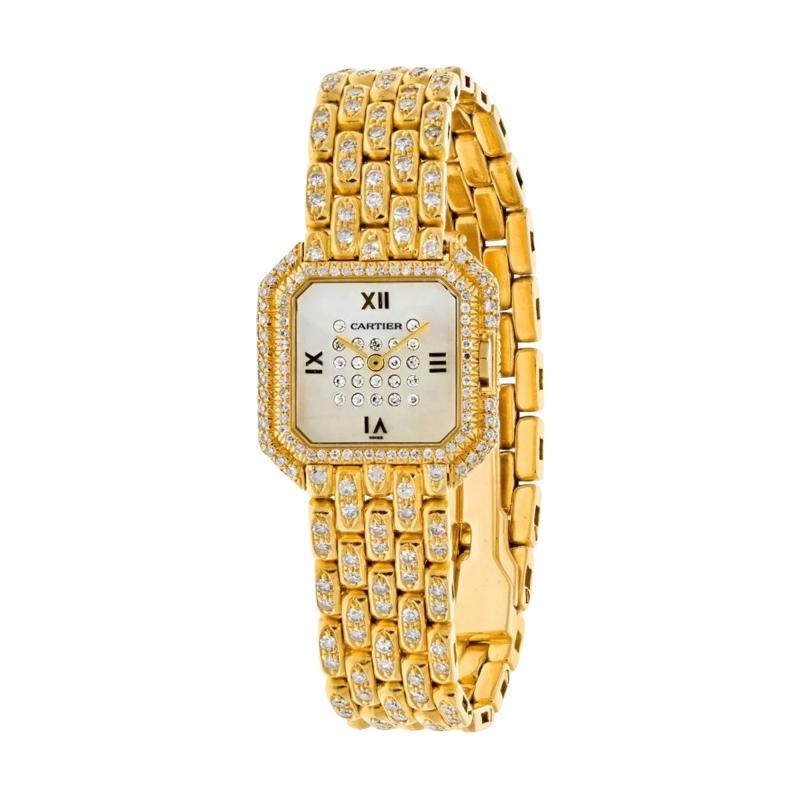  Cartier CARTIER 18K YELLOW GOLD PANTHERE DIAMOND QUARTZ WATCH