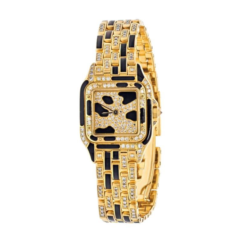  Cartier CARTIER 18K YELLOW GOLD PANTHERE MAILLON BLACK LACQUER DIAMOND LADIES WATCH