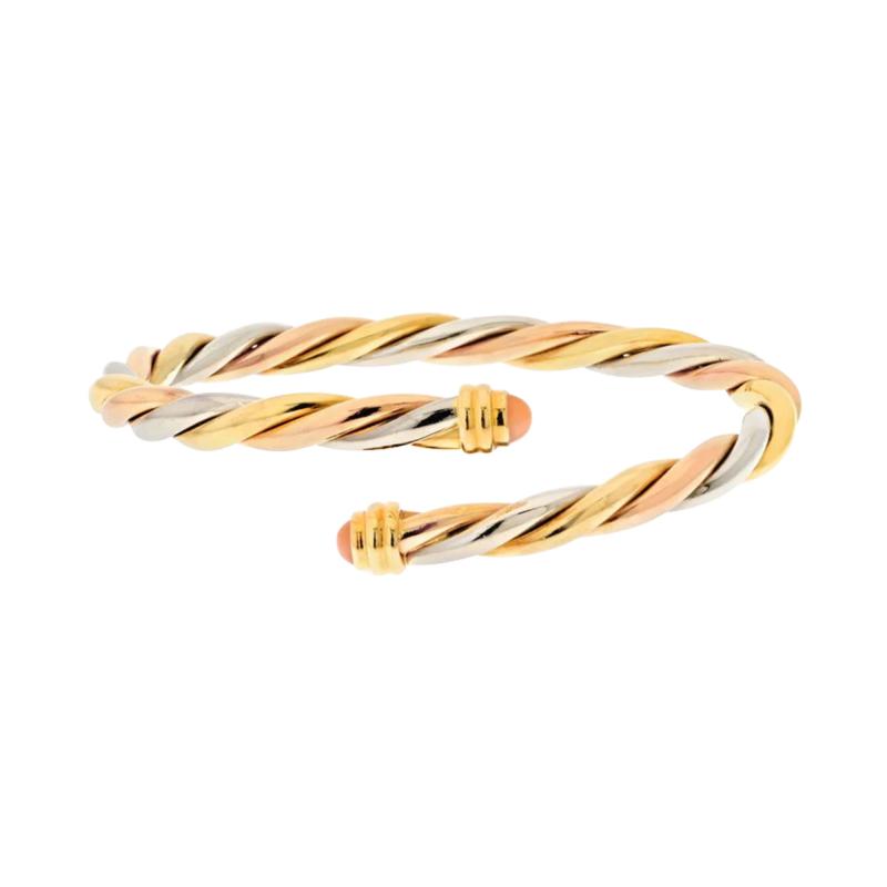  Cartier CARTIER 18K YELLOW GOLD TRI COLOR TWIST BANGLE WITH CORAL TIPS BRACELET