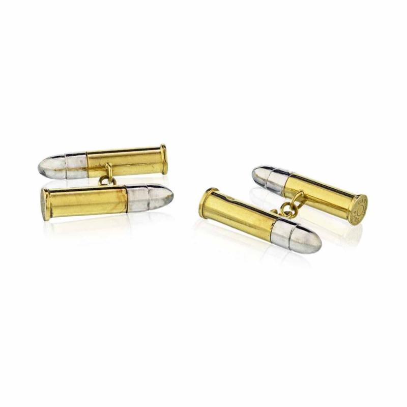  Cartier CARTIER FRENCH PLATINUM 18K YELLOW GOLD BULLET CUFF LINKS