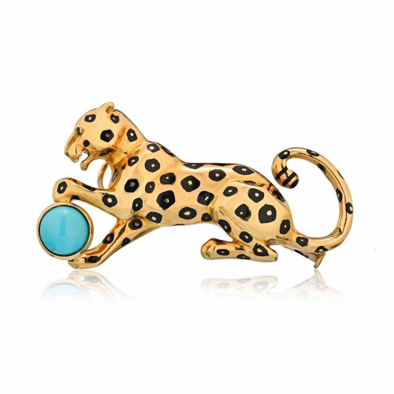  Cartier CARTIER PANTHERE 18K YELLOW GOLD PANTHER WITH TURQUOISE BALL BROOCH