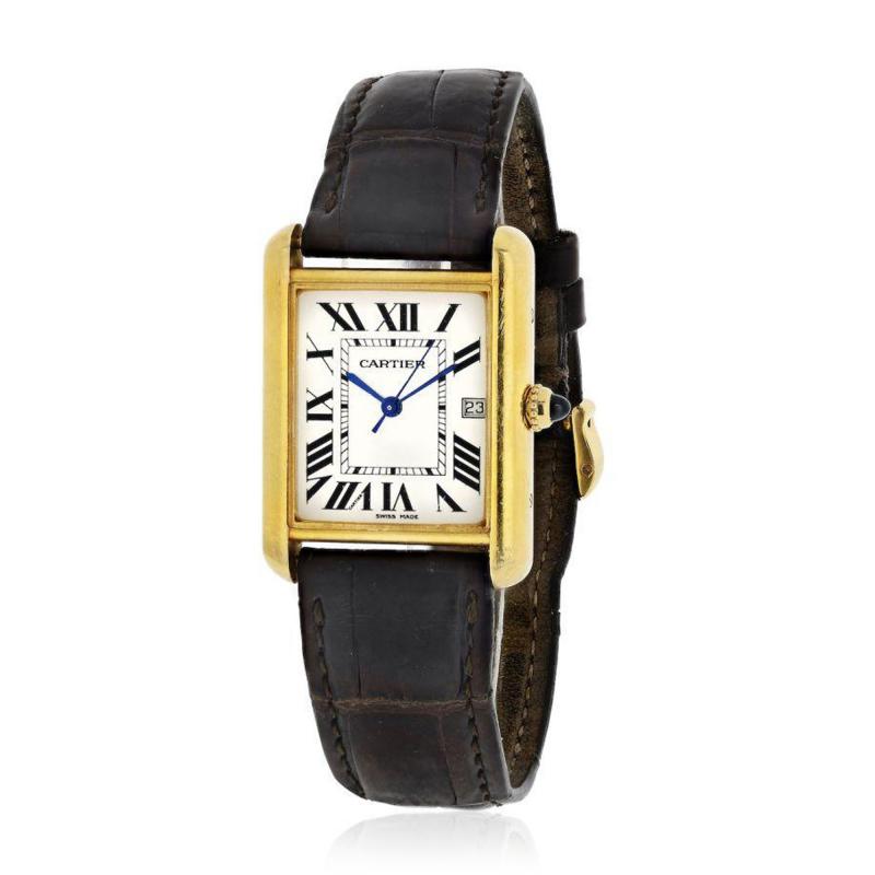  Cartier CARTIER TANK LOUIS 18K YELLOW GOLD BROWN LEATHER STRAP WATCH