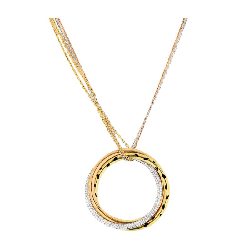  Cartier CARTIER TRINITY 18K TWO TONE DIAMOND PANTHERE CIRCLE ON TRIPLE CHAIN PENDANT