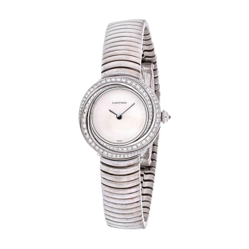  Cartier CARTIER TRINITY 18K WHITE GOLD DIAMOND BEZEL WHITE CREAM DIAL LADIES WATCH