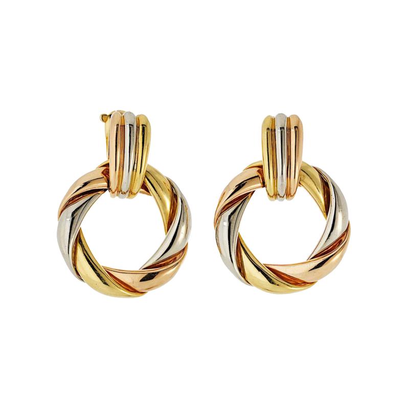  Cartier Cartier 18K Tri Color Door Knocker For Pierced Earrs Earrings
