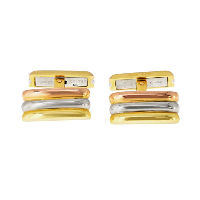  Cartier Cartier 18K Tri Color Ribbed Rectangular Cuff Links