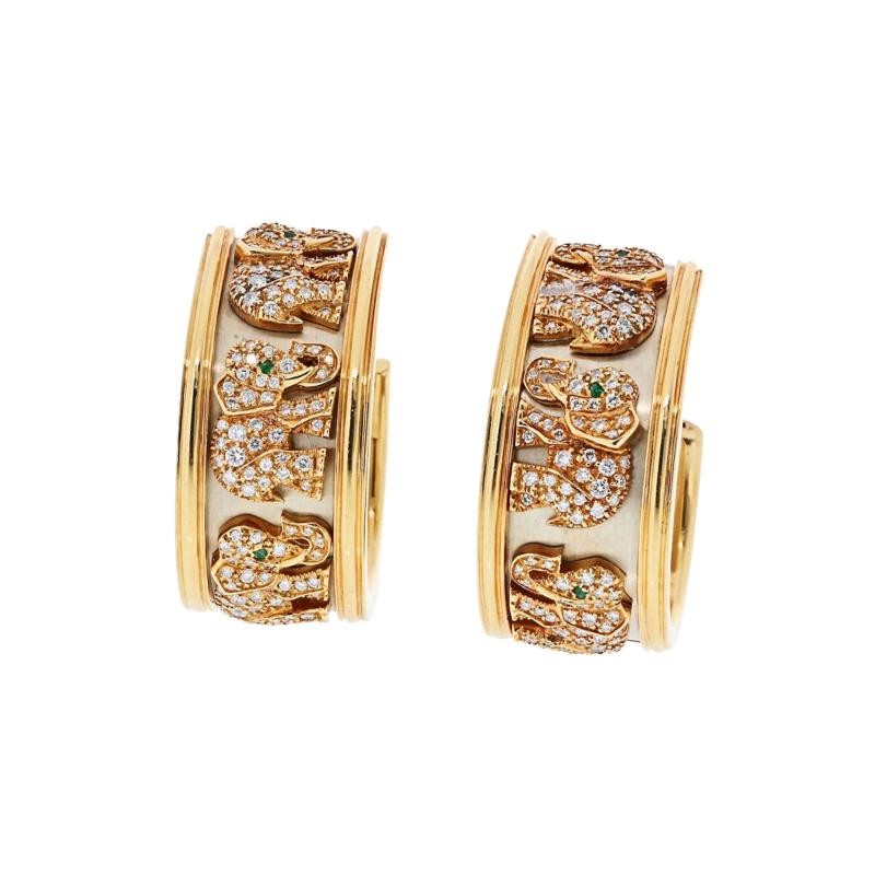  Cartier Cartier 18K Two Tone Walking Elephants Diamond Earrings