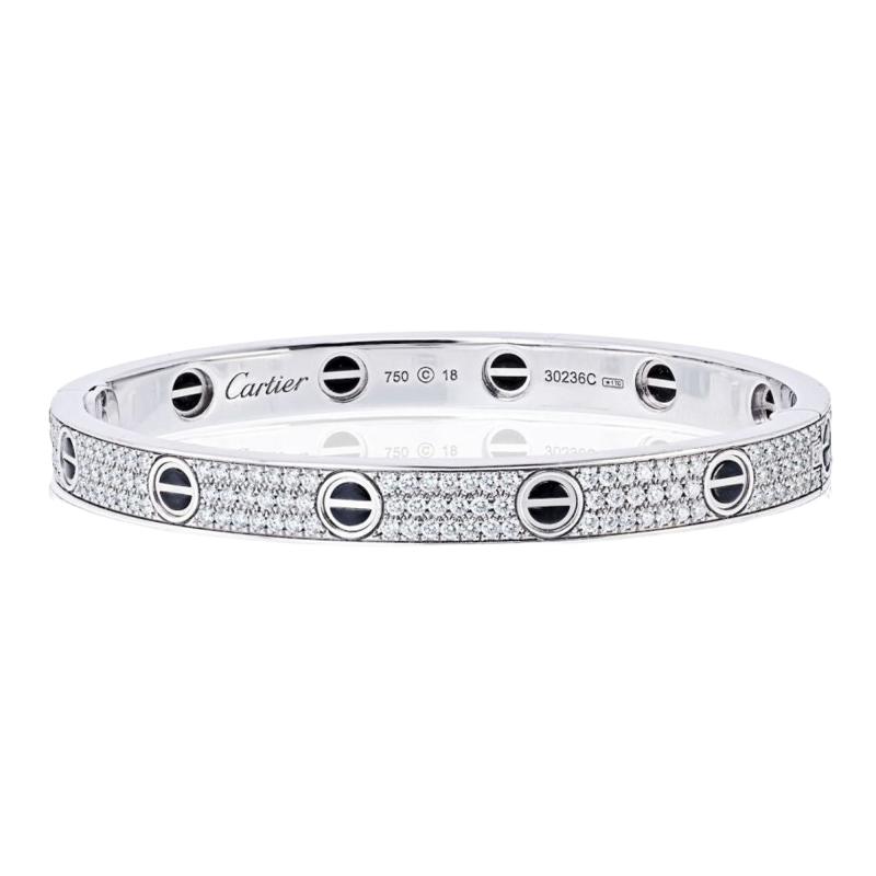  Cartier Cartier 18K WG Love All Diamond Pave Black Ceramic Size 18 With Cert Bracelet