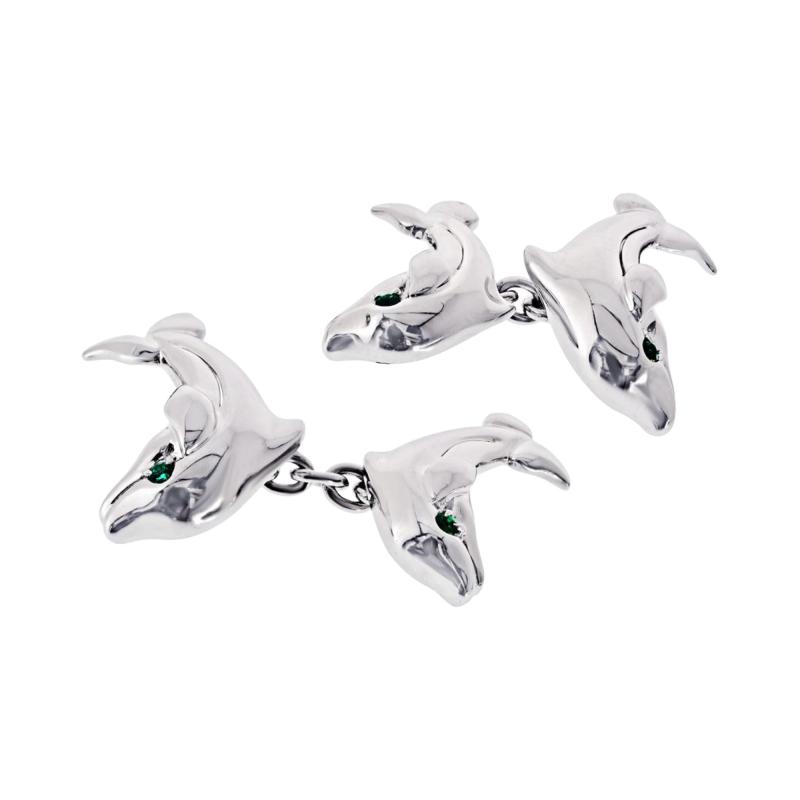  Cartier Cartier 18K White Gold Double Dolphin Cuff Links