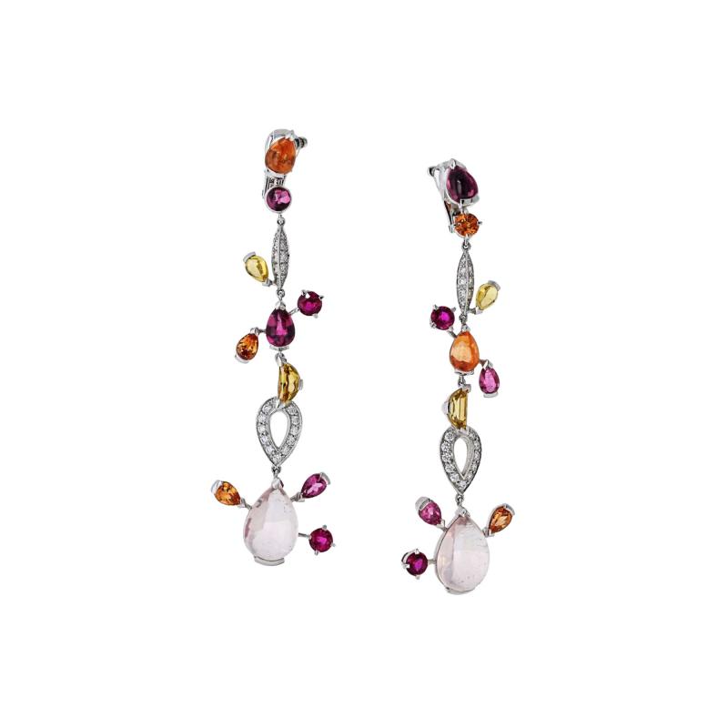  Cartier Cartier 18K White Gold Meli Melo Diamond Drop And Colorstone Earrings