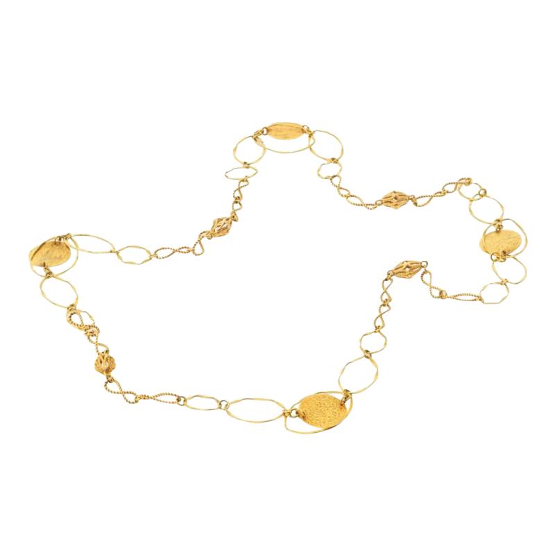  Cartier Cartier 18K Yellow Gold 1970s Wire Twist Disk Chain Necklace