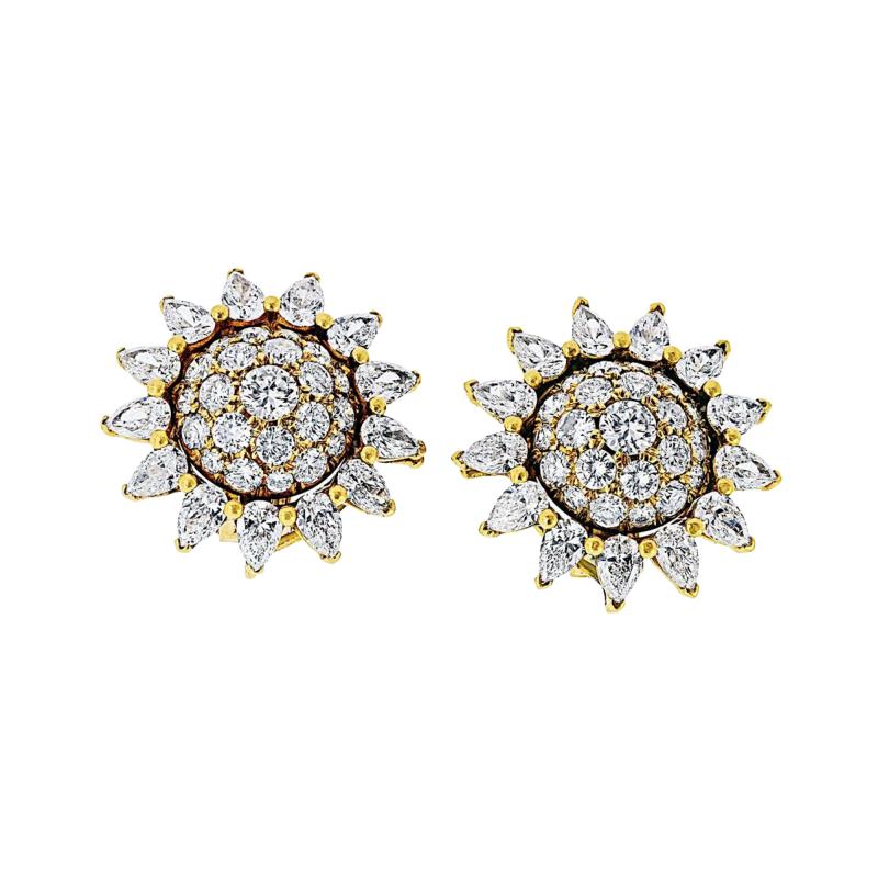  Cartier Cartier 18K Yellow Gold Starburst Cluster Vintage Retro Diamond Earrings