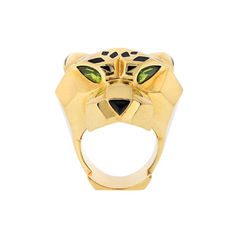  Cartier Cartier 18k Yellow Gold EU 55 Panthere Head Solid Design Spotted Lacquer Ring