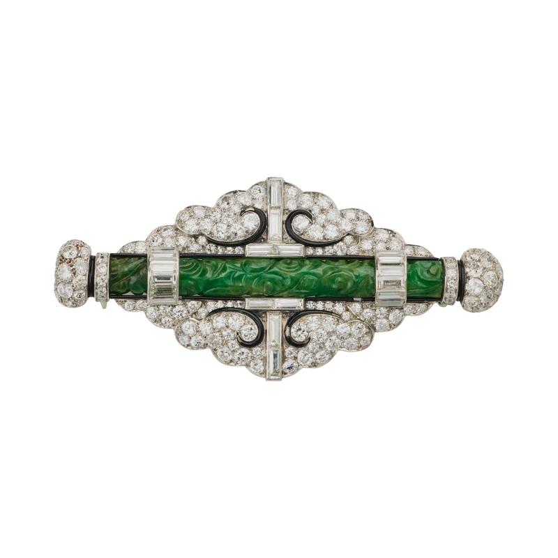  Cartier Cartier Art Deco Jadeite and Diamond Brooch