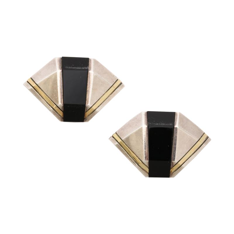  Cartier Cartier Geometric Sterling Onyx and 18 k Gold Clip Earrings