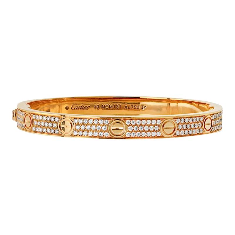  Cartier Cartier Love 18K Rose Gold Diamond Pave Size 19 Bracelet