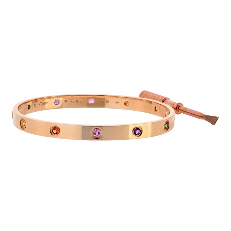  Cartier Cartier Love 18K Rose Gold Multicolored Gemstones Size 19 Bracelet