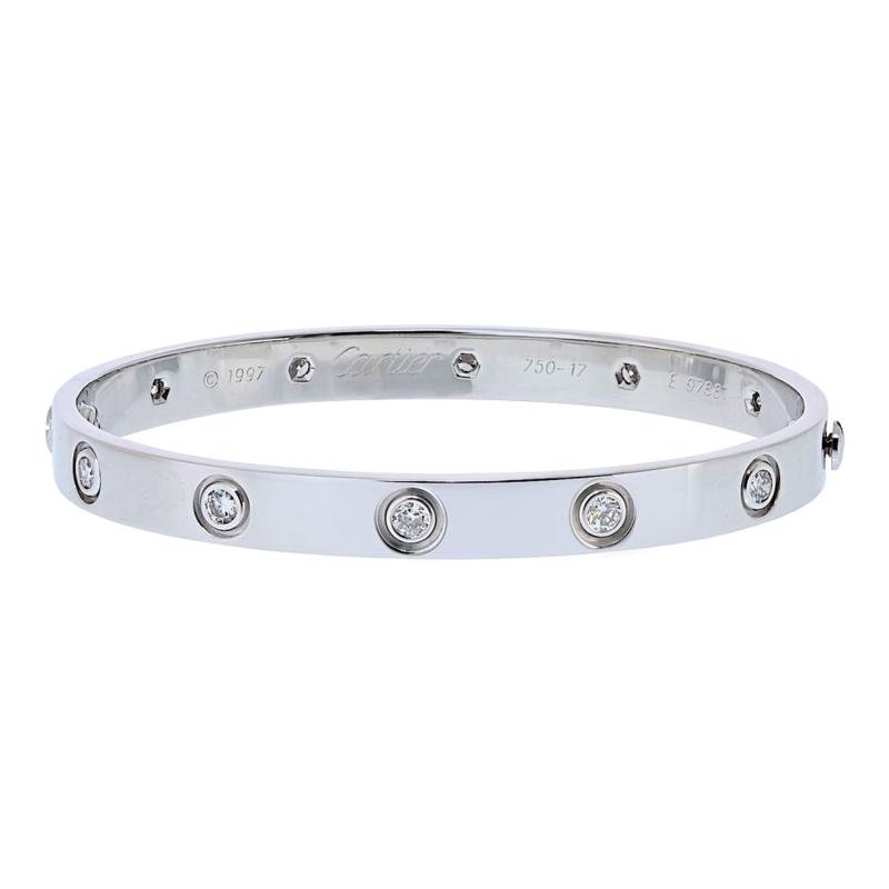  Cartier Cartier Love 18K White Gold 10 Diamonds Size 17 Bracelet